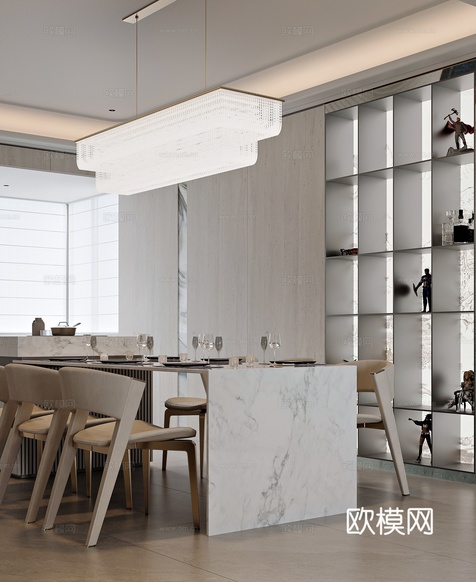 现代风格家居餐厅3d模型下载(渲染图2)