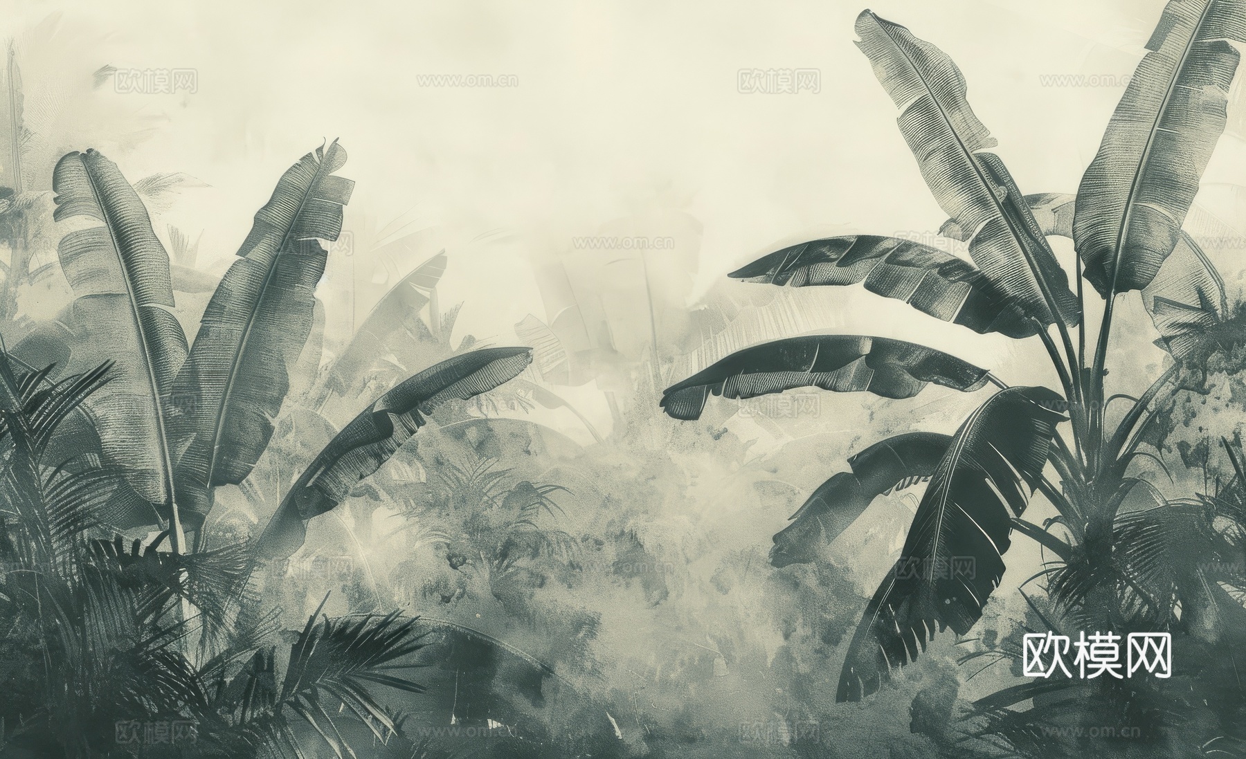 欧式田园热带雨林棕榈植物壁纸壁画下载（渲染图7）