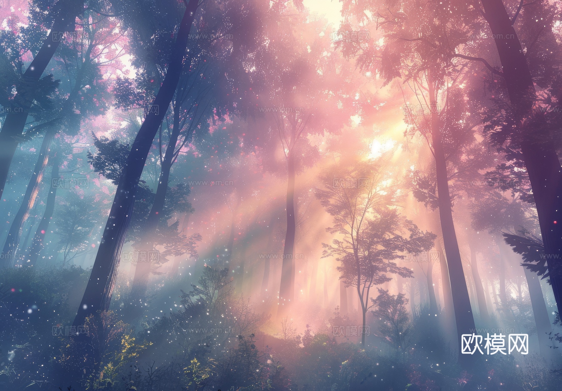 欧式田园热带雨林棕榈植物壁纸壁画下载（渲染图3）