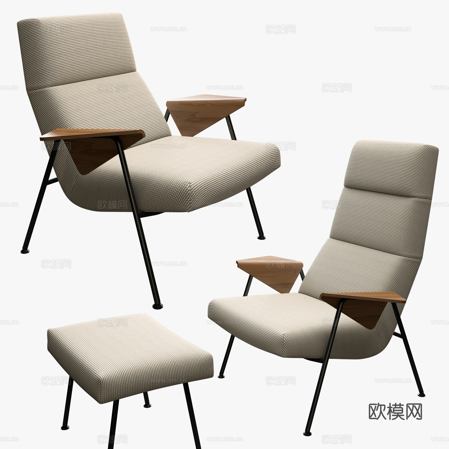 现代意式布艺扶手椅3d模型