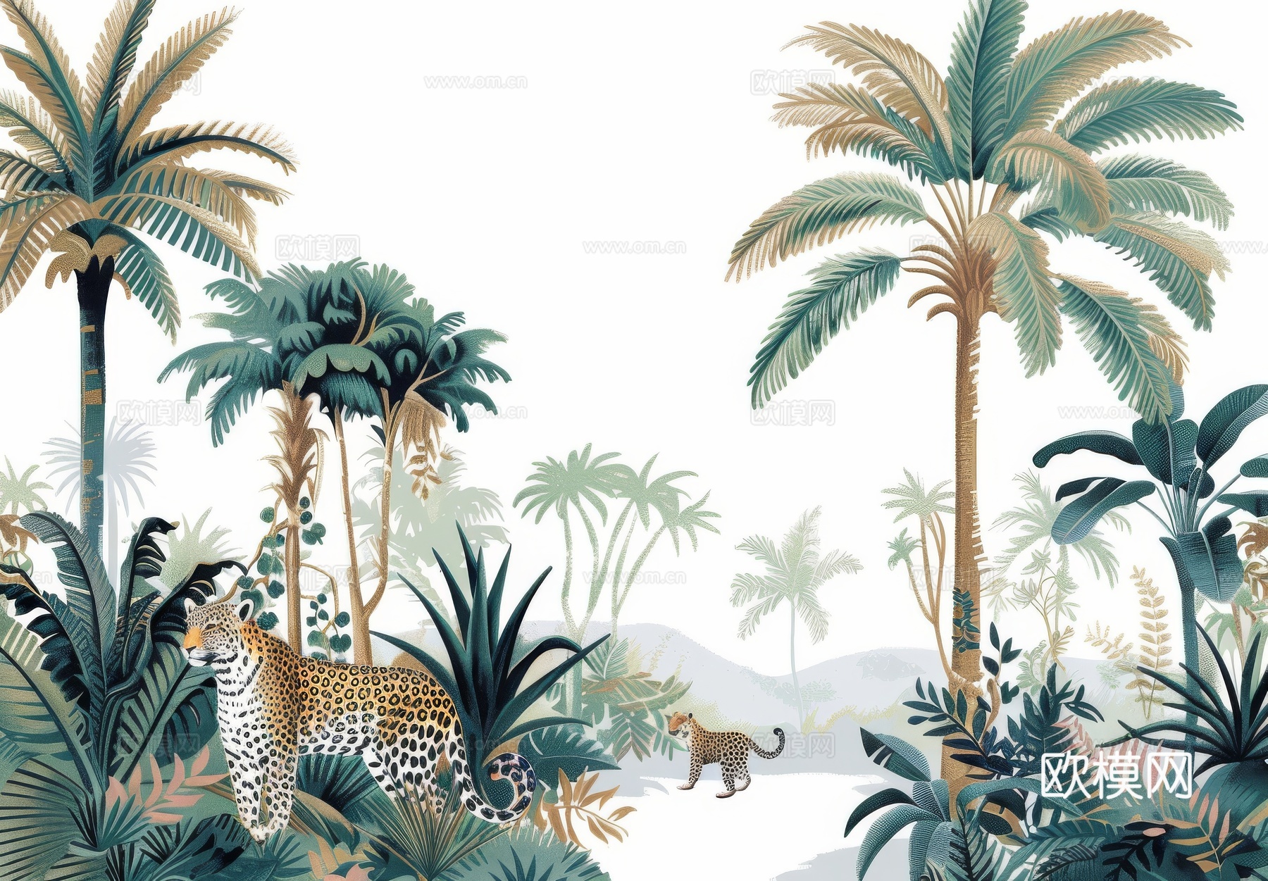 欧式田园热带雨林棕榈植物壁纸壁画