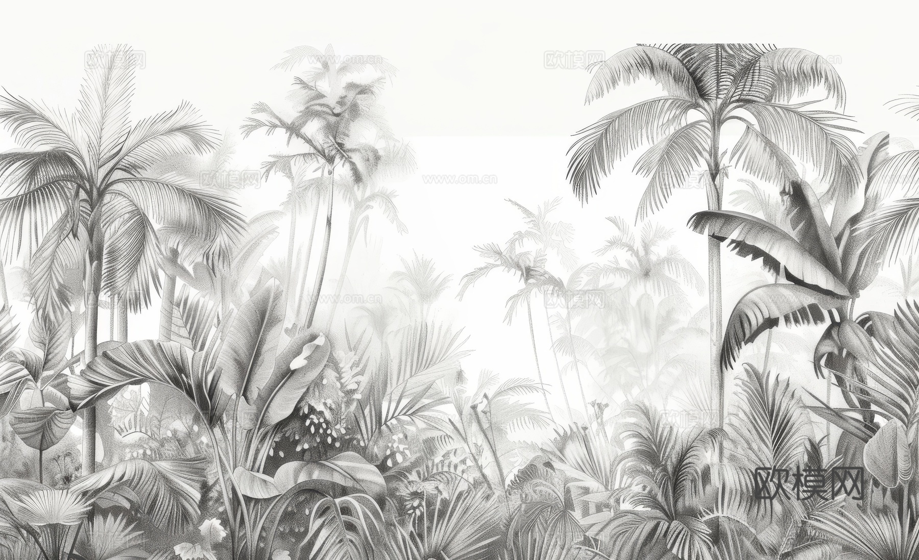 欧式田园热带雨林棕榈植物壁纸壁画