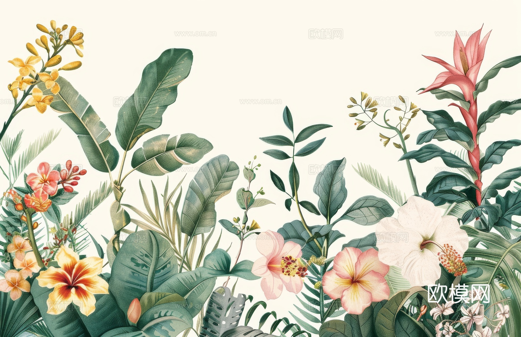 欧式田园热带雨林棕榈植物壁纸壁画