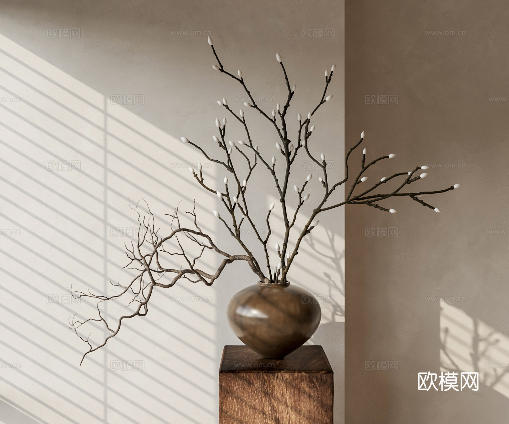 禅意花瓶摆件 干枝花瓶 陶瓷花瓶su模型