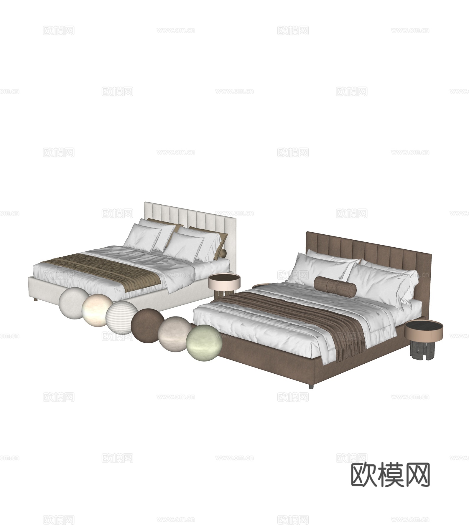 现代轻奢双人床集合su模型