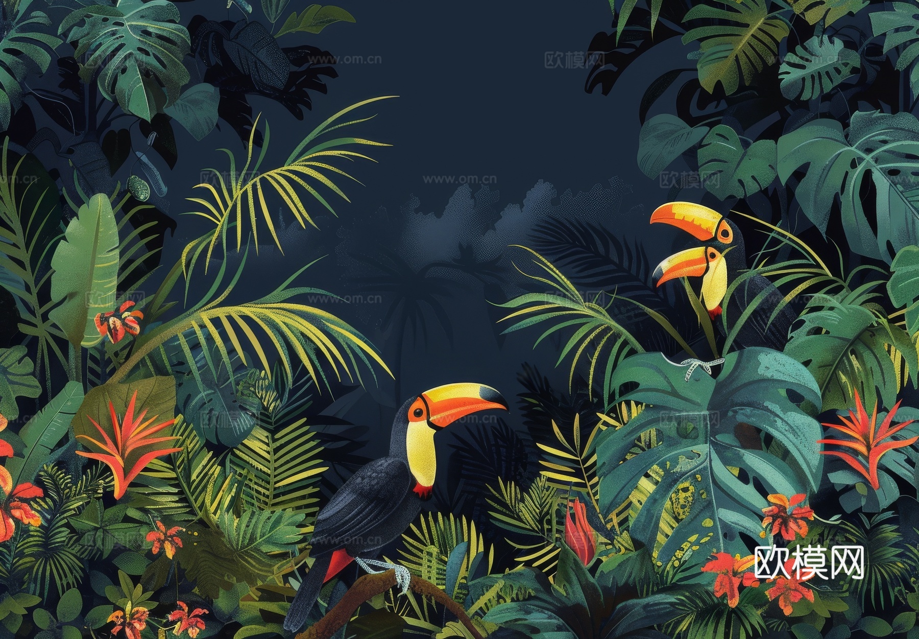 欧式田园热带雨林棕榈植物壁纸壁画下载（渲染图7）