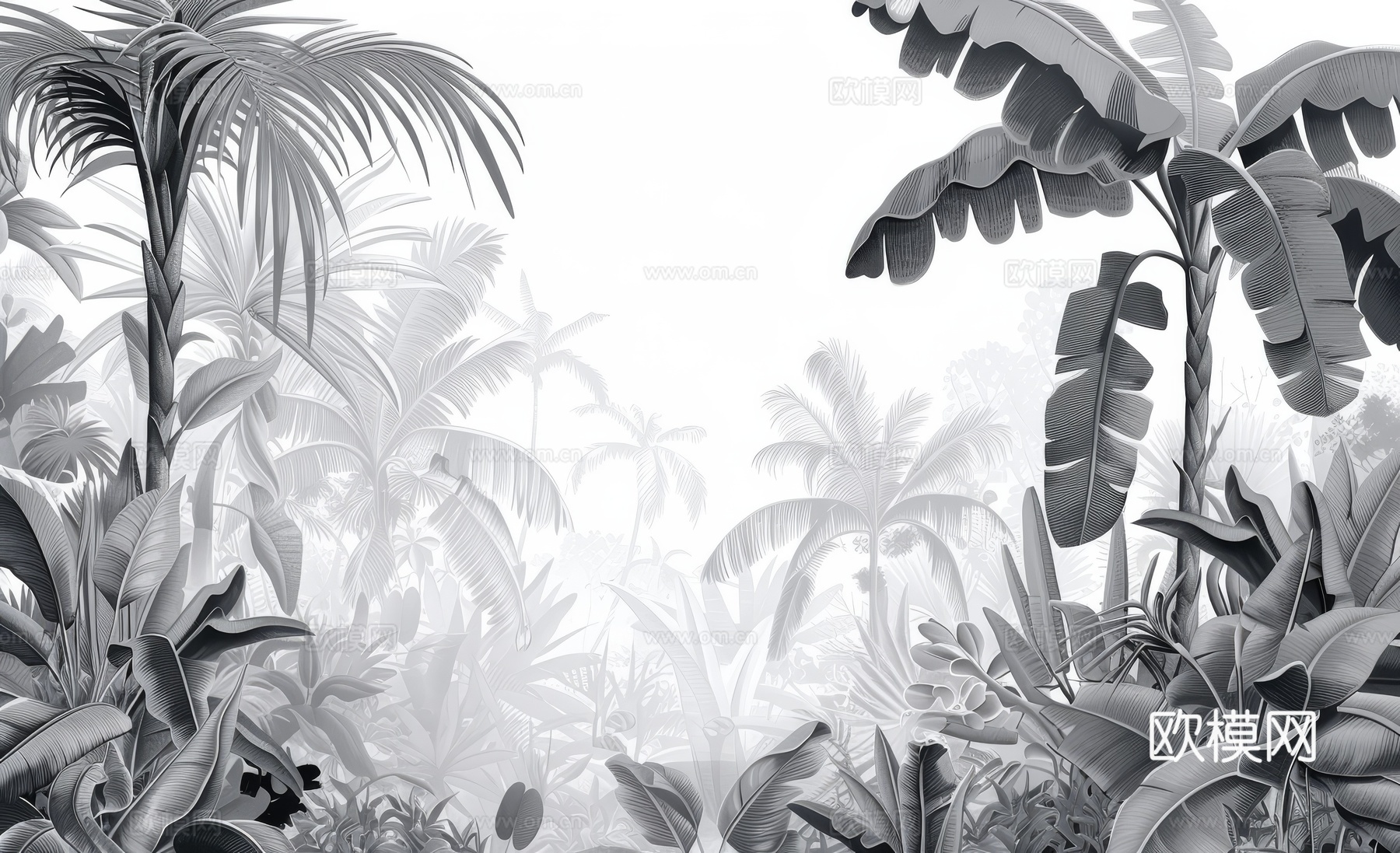 欧式田园热带雨林棕榈植物壁纸壁画下载（渲染图1）