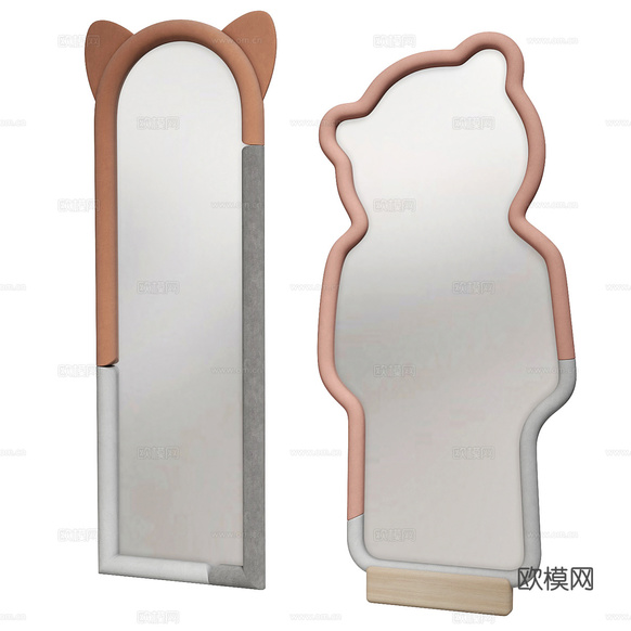 现代奶油风儿童装饰镜3d模型下载(渲染图1)