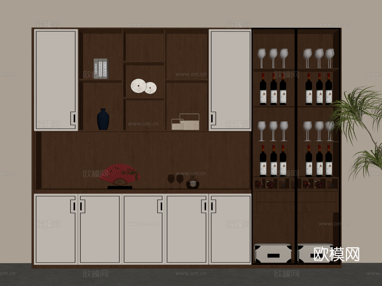 新中式酒柜 餐边柜su模型
