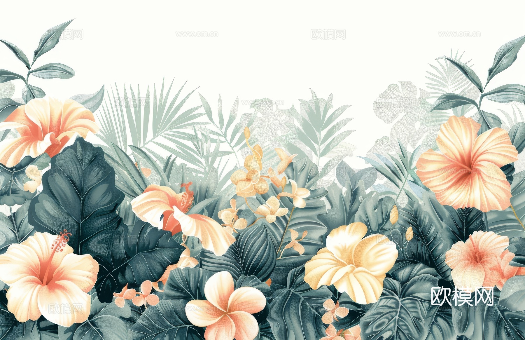 欧式田园热带雨林棕榈植物壁纸壁画