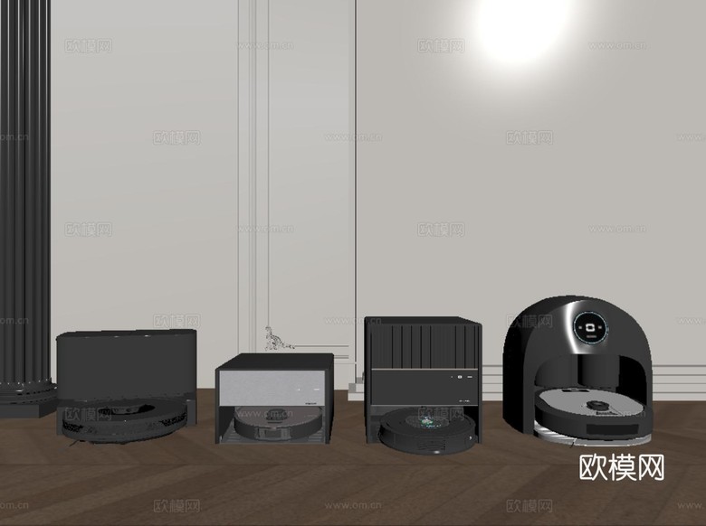现代智能扫地机 扫地机器人su模型下载(渲染图2)