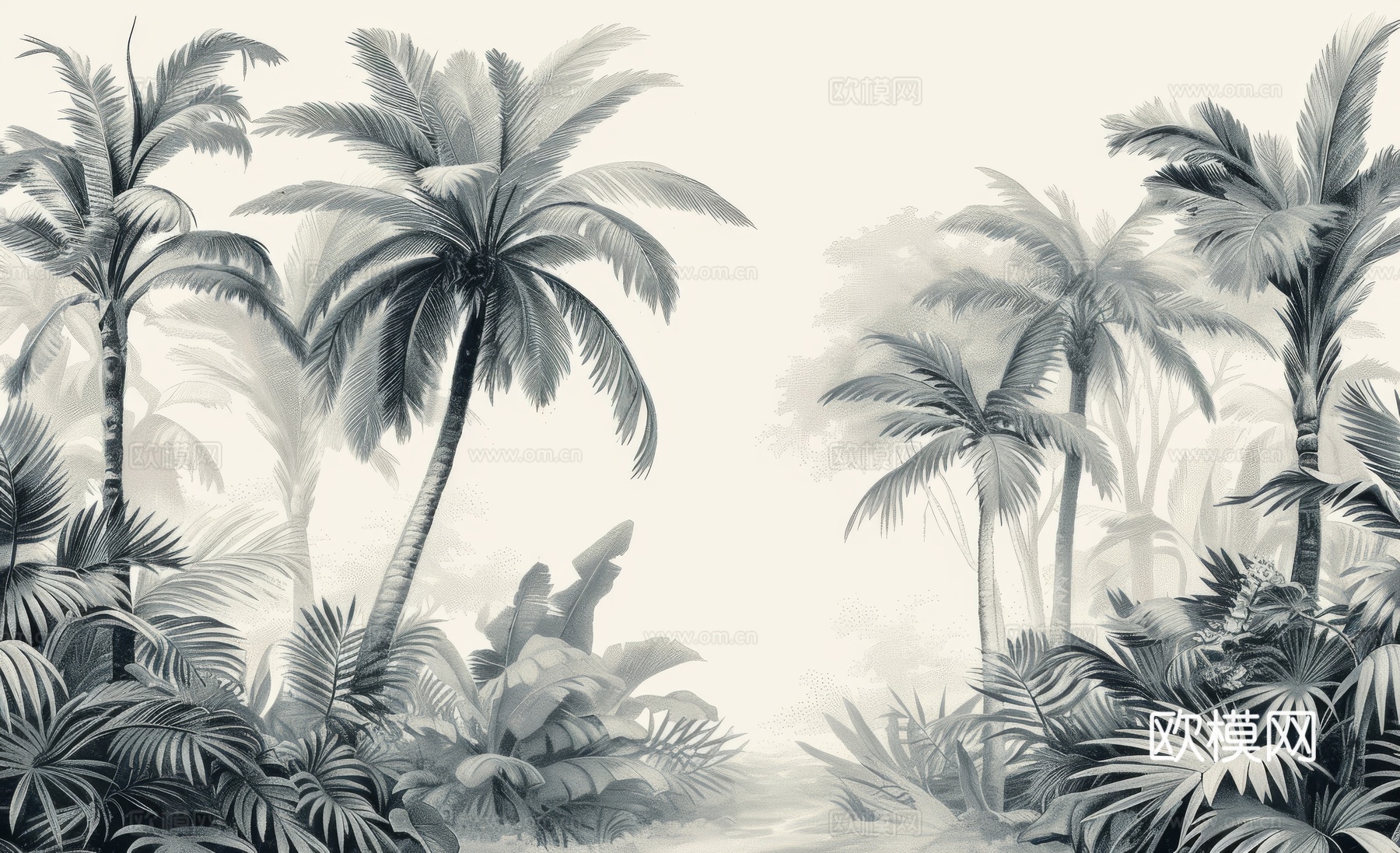 欧式田园热带雨林棕榈植物壁纸壁画下载（渲染图6）
