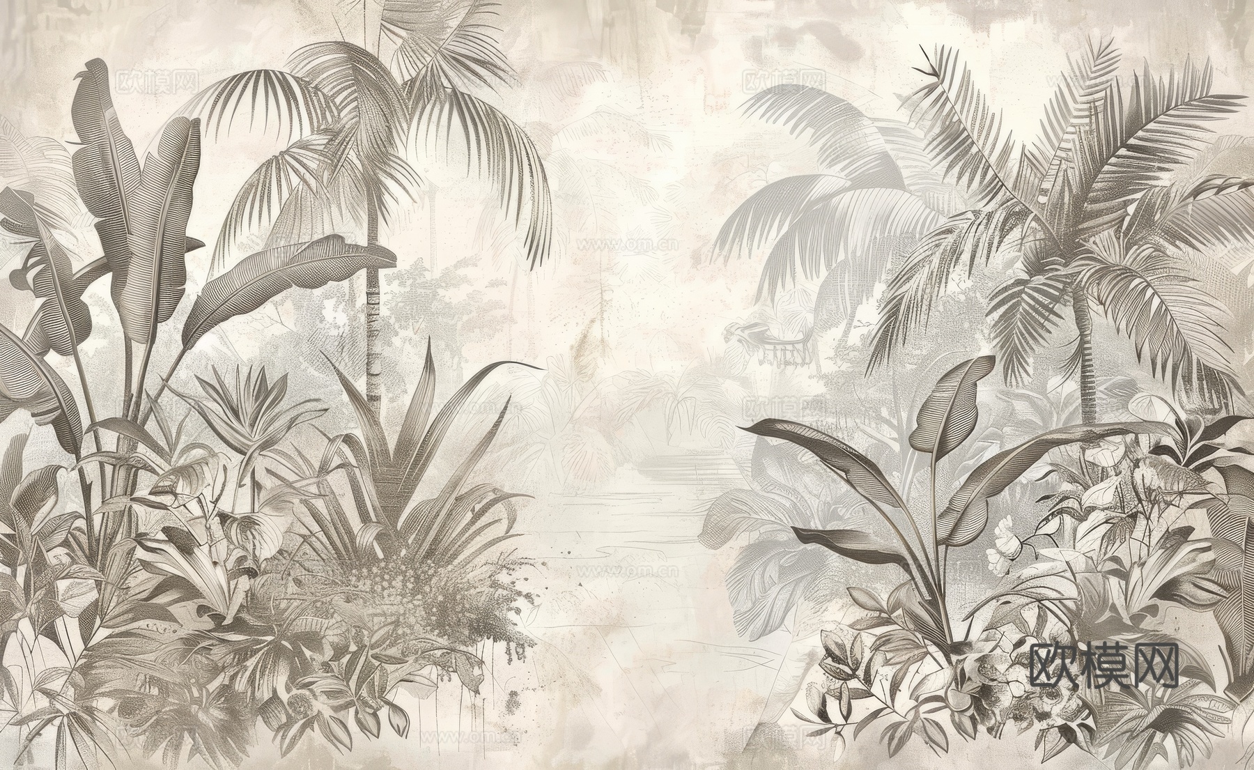 欧式田园热带雨林棕榈植物壁纸壁画