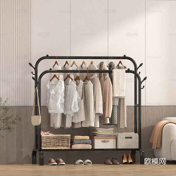 现代衣架 衣服3d模型下载