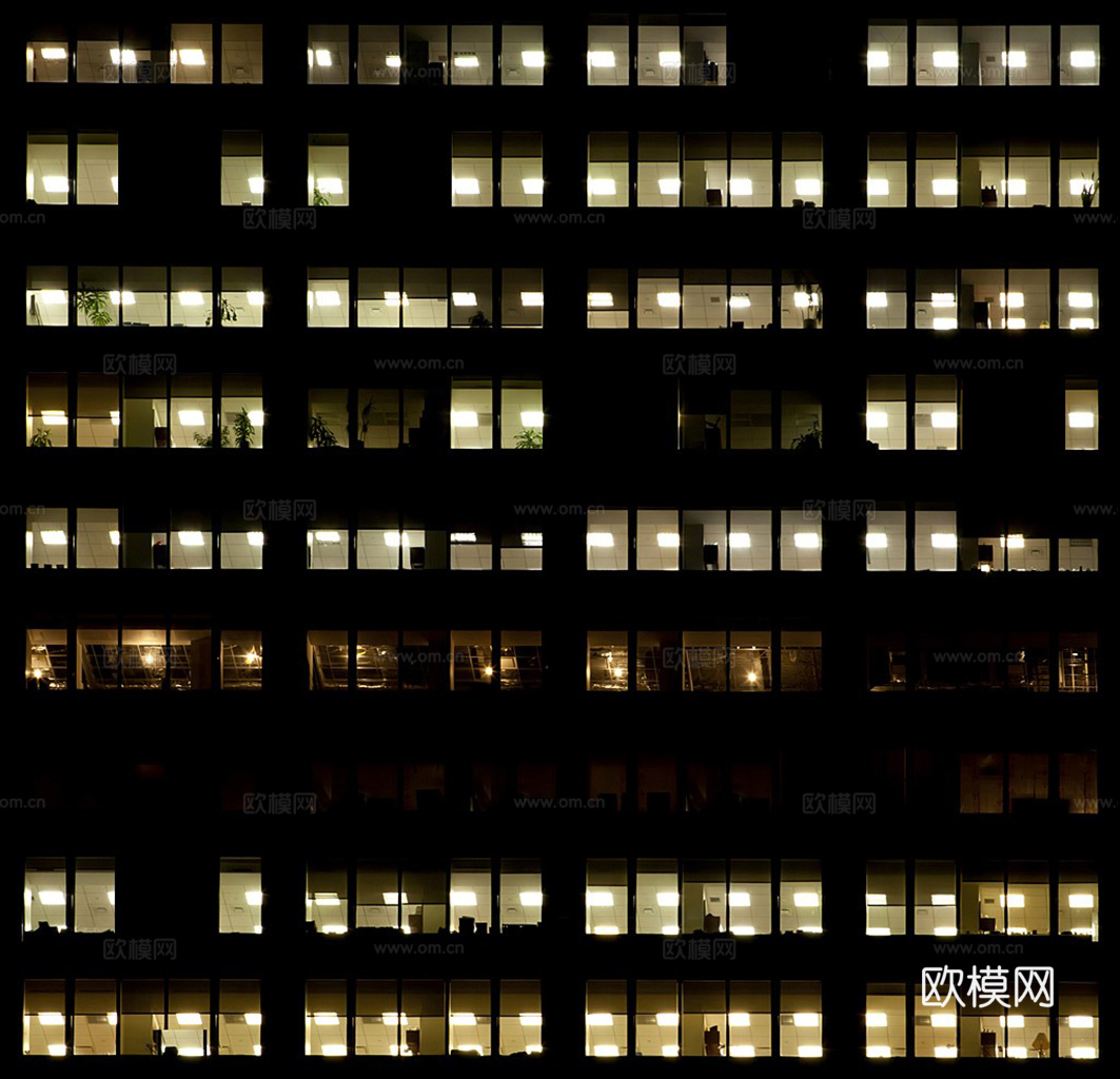 夜晚办公室窗户 外景 夜景