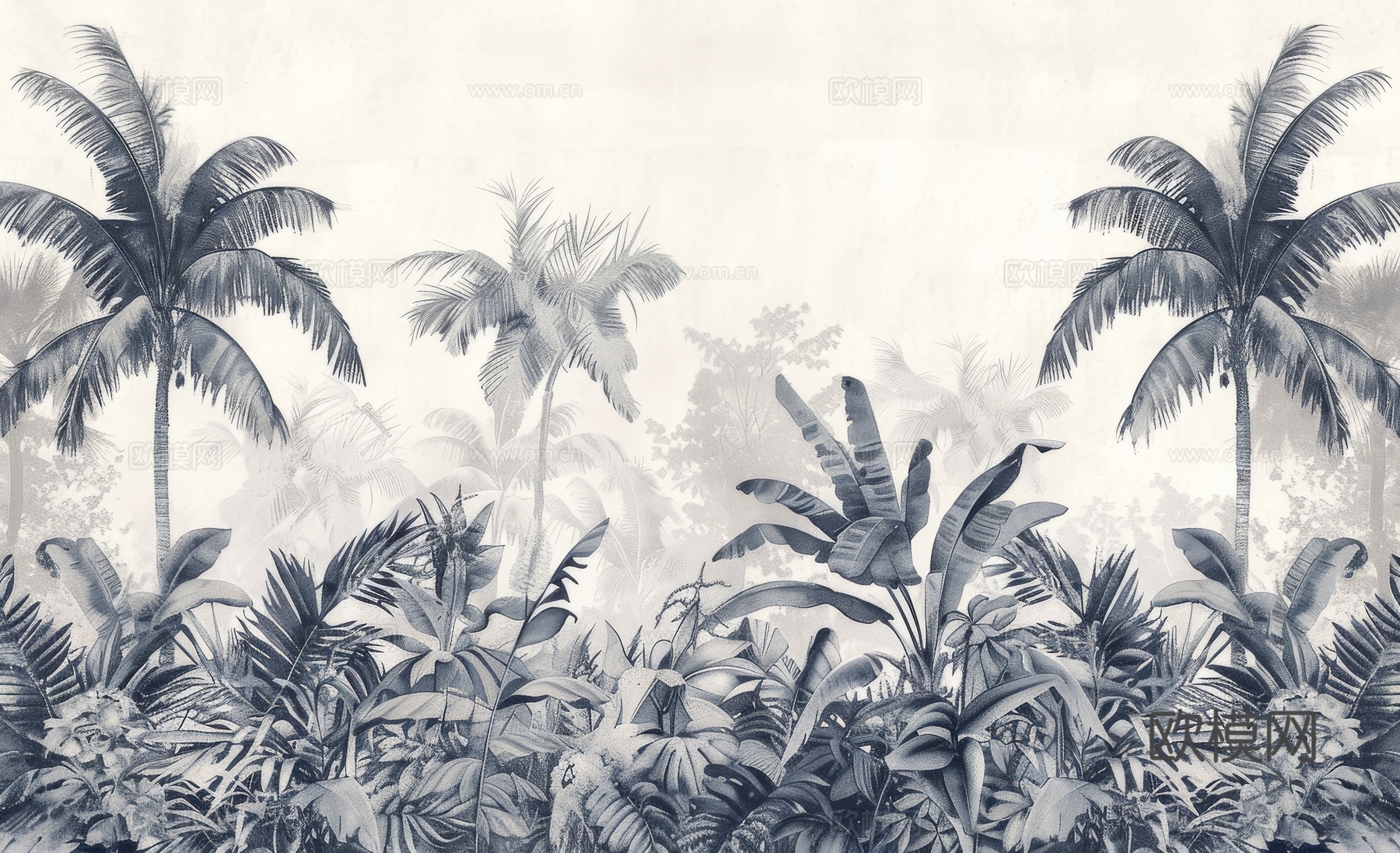 欧式田园热带雨林棕榈植物壁纸壁画