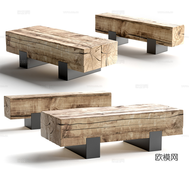 侘寂原木长凳 木凳 条凳 户外公共长凳 公园长凳3d模型下载