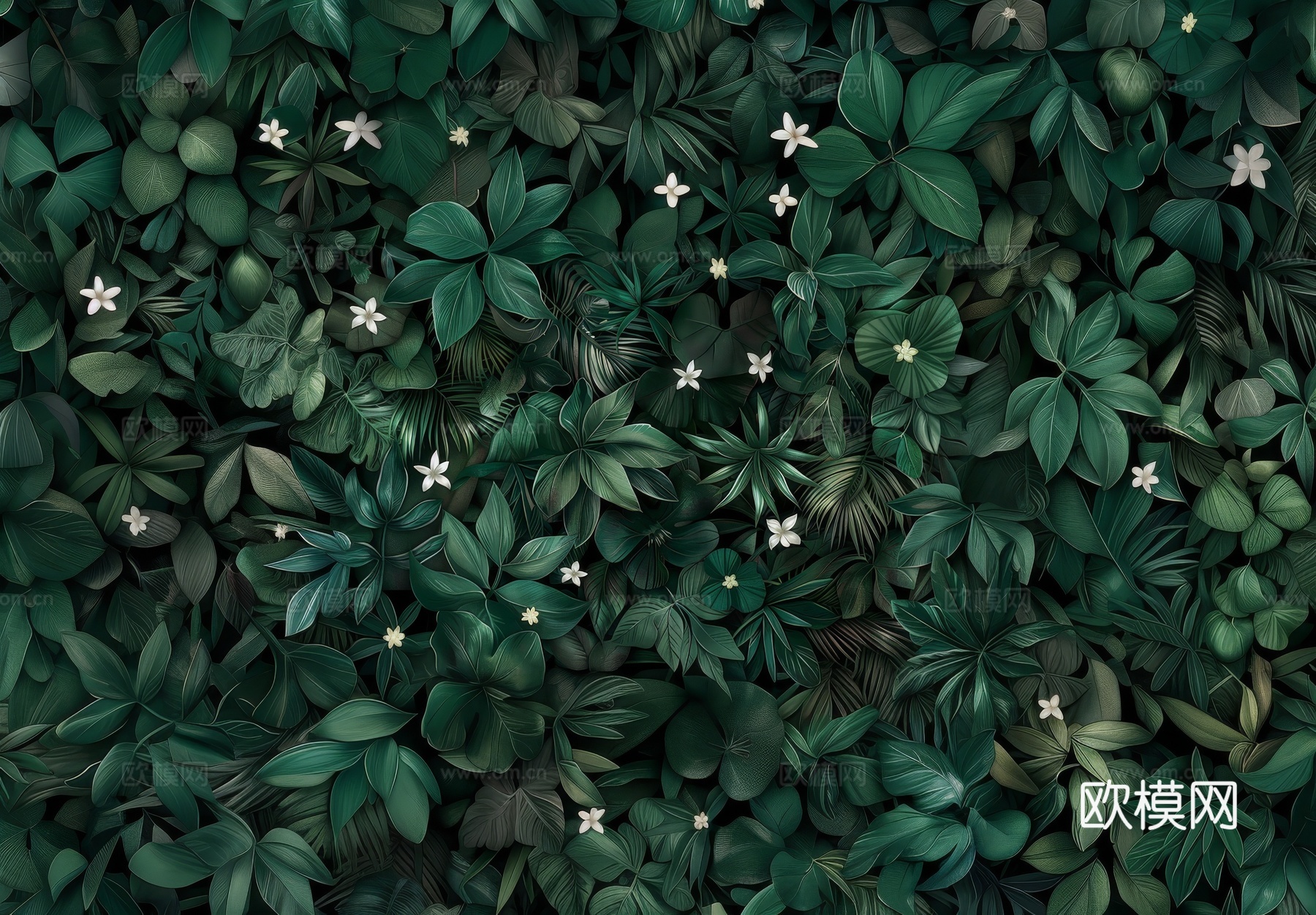 欧式田园热带雨林棕榈植物壁纸壁画下载（渲染图2）