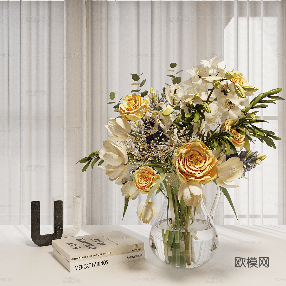 花艺摆件 花艺花瓶 插花花艺 鲜花花艺3d模型
