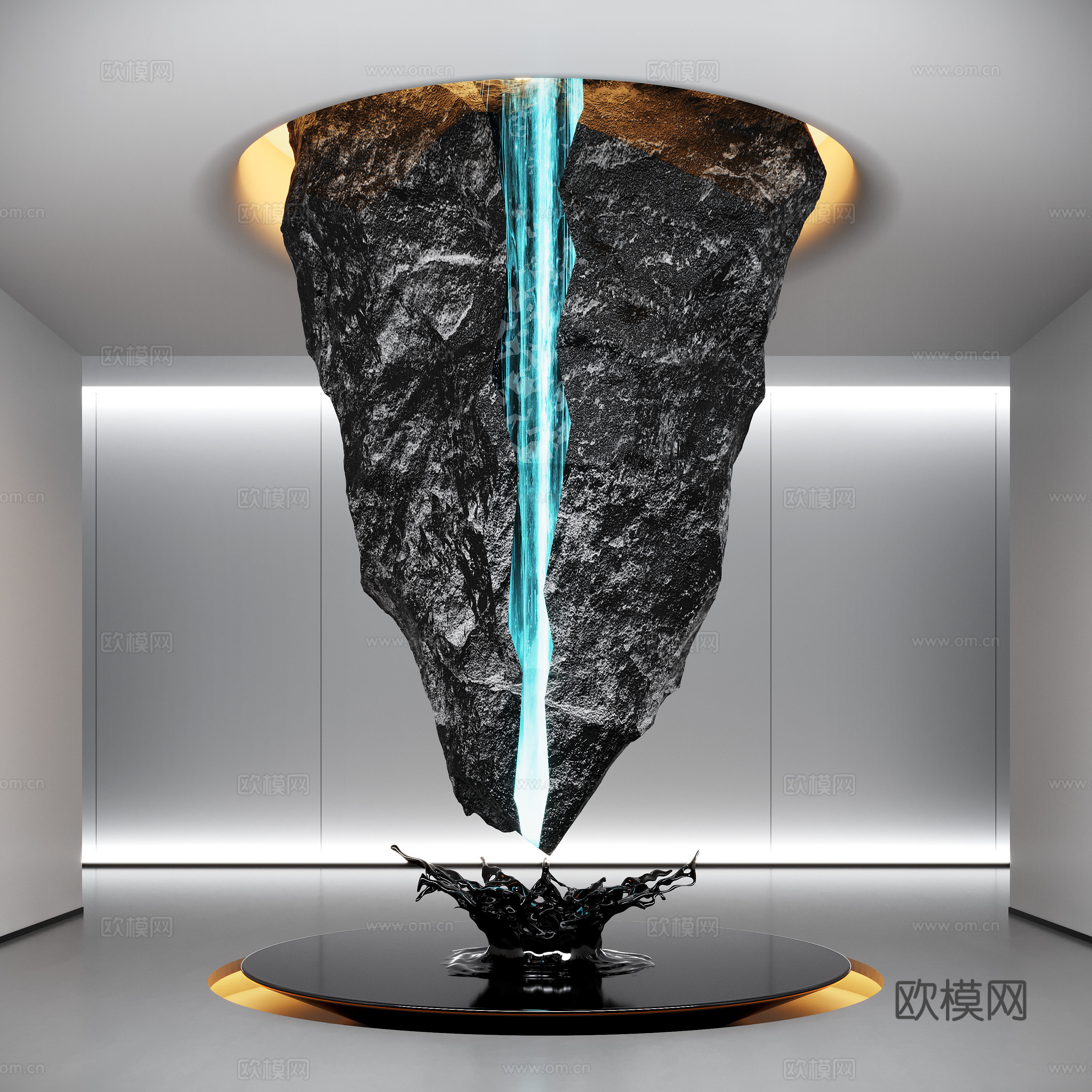 现代艺术装置 石头装置 悬浮石装置 石头雕塑3d模型