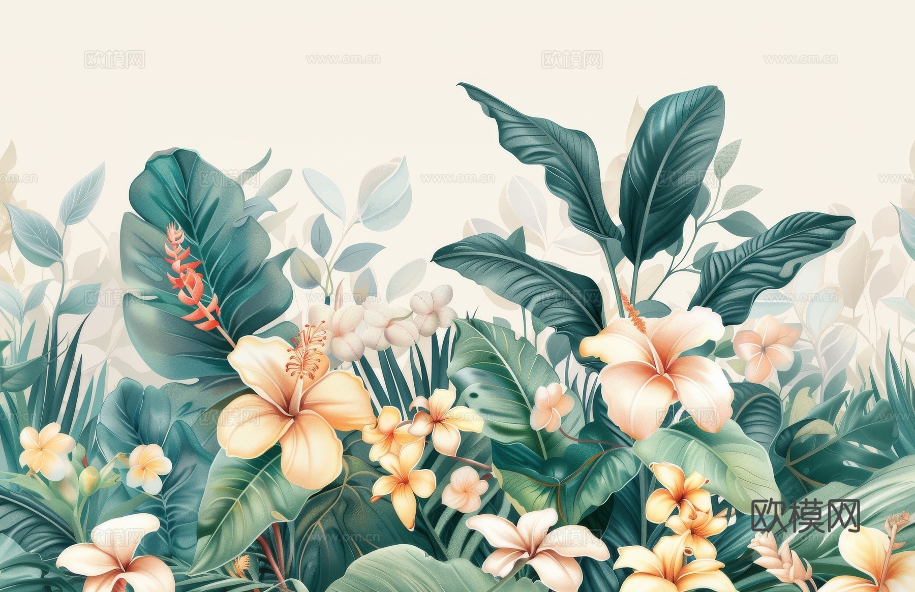 欧式田园热带雨林棕榈植物壁纸壁画