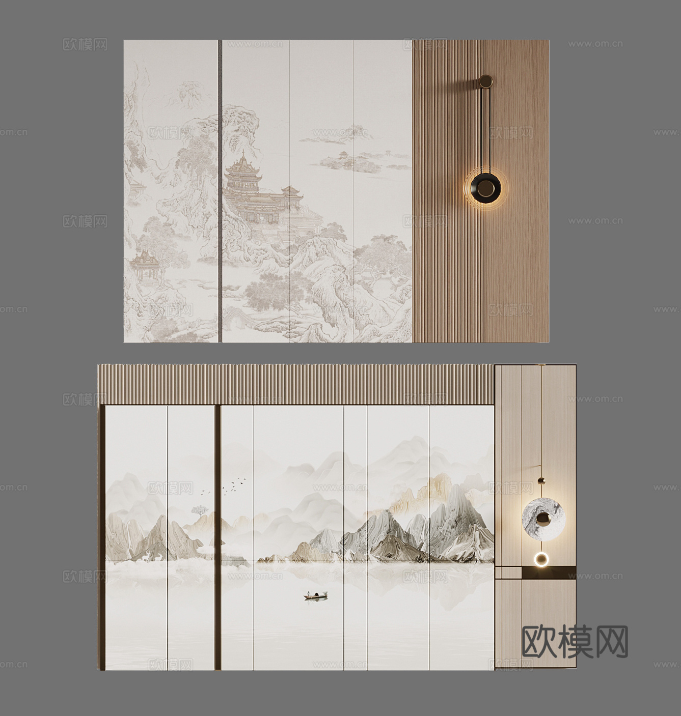 背景墙 新中式背景墙 床头背景墙3d模型