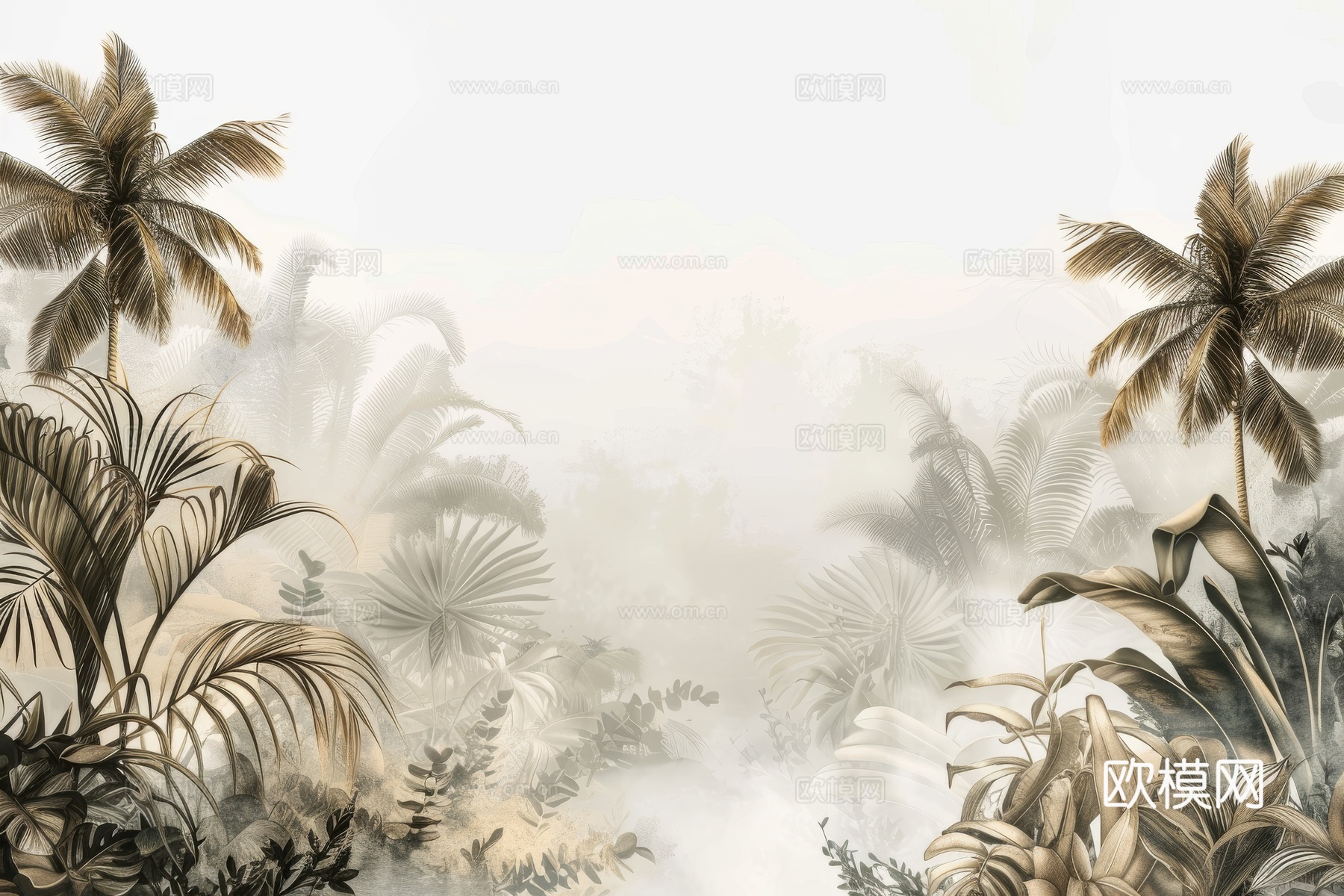 欧式田园热带雨林棕榈植物壁纸壁画