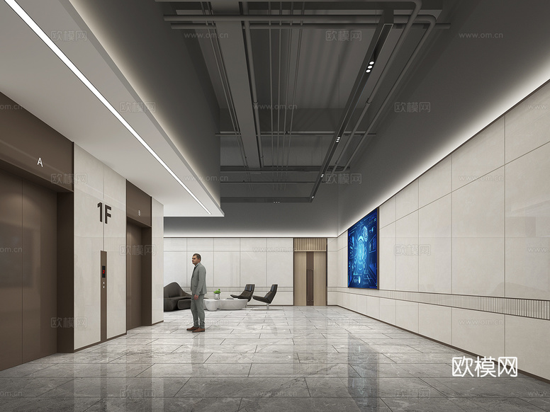 现代门厅 现代电梯厅 工业风门厅电梯厅3d模型下载