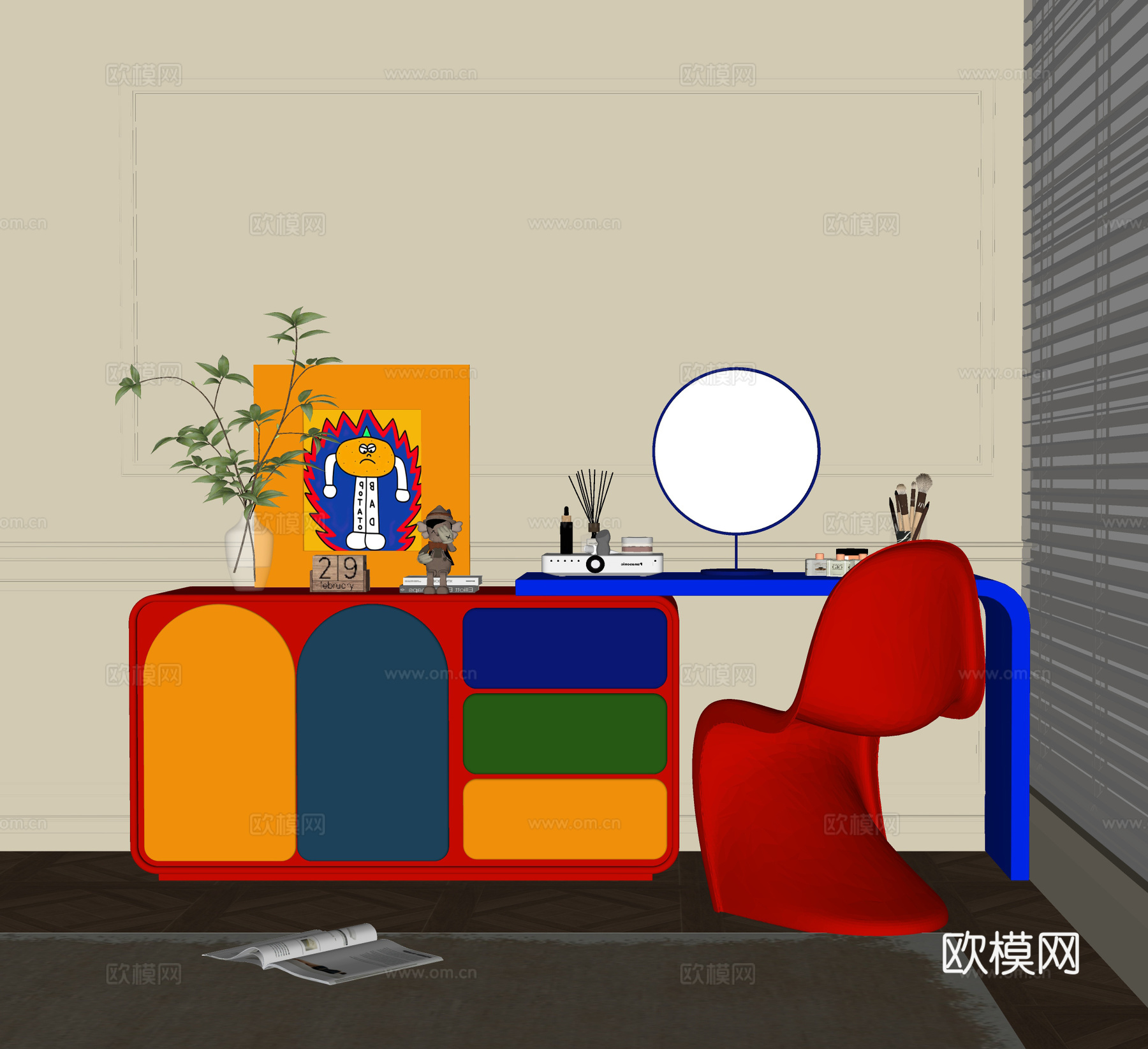 现代包豪斯梳妆台 装饰柜 书桌椅su模型