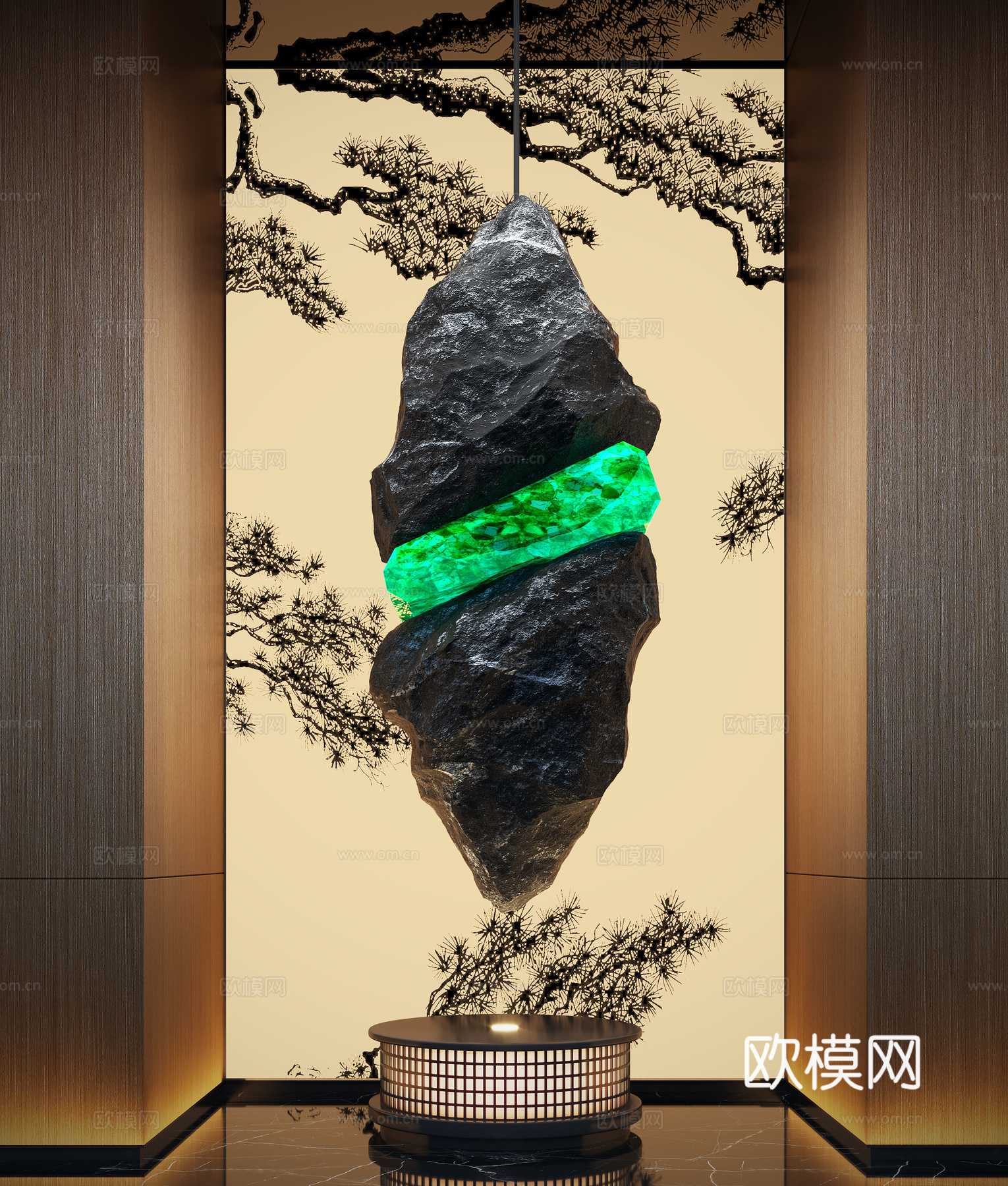 现代艺术装置 石头装置 悬浮石装置 石头雕塑3d模型