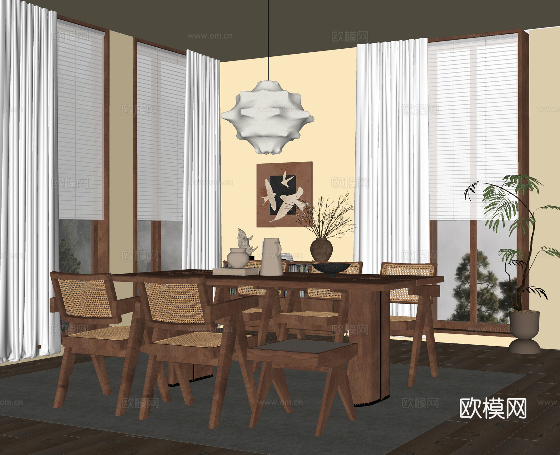 现代餐厅 餐桌椅 餐椅su模型