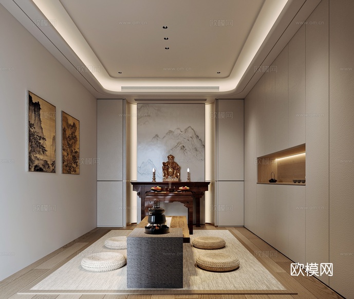 现代风格家居茶室 佛台3d模型下载(渲染图1)