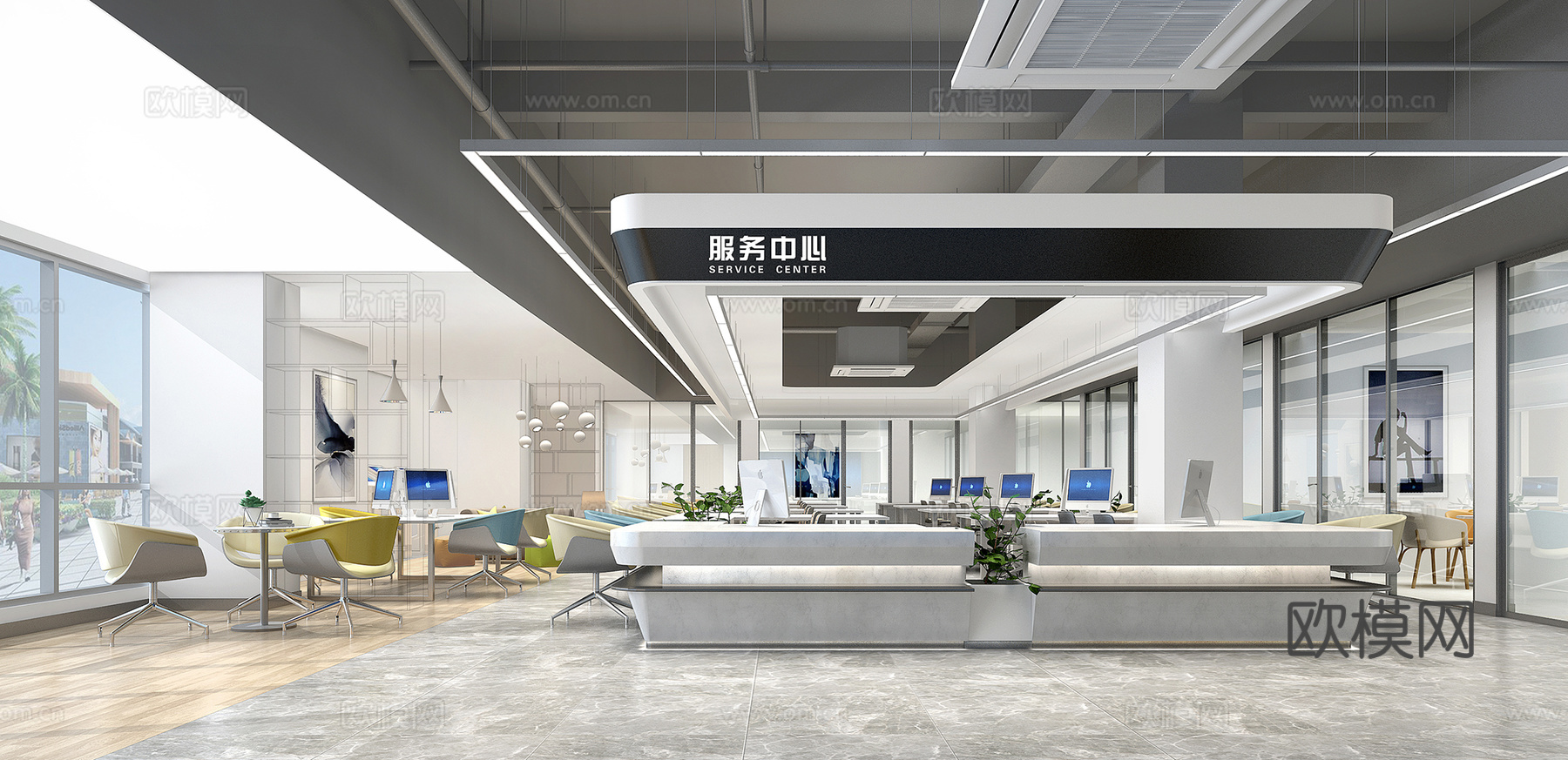现代服务中心大厅 现代办事大厅3d模型
