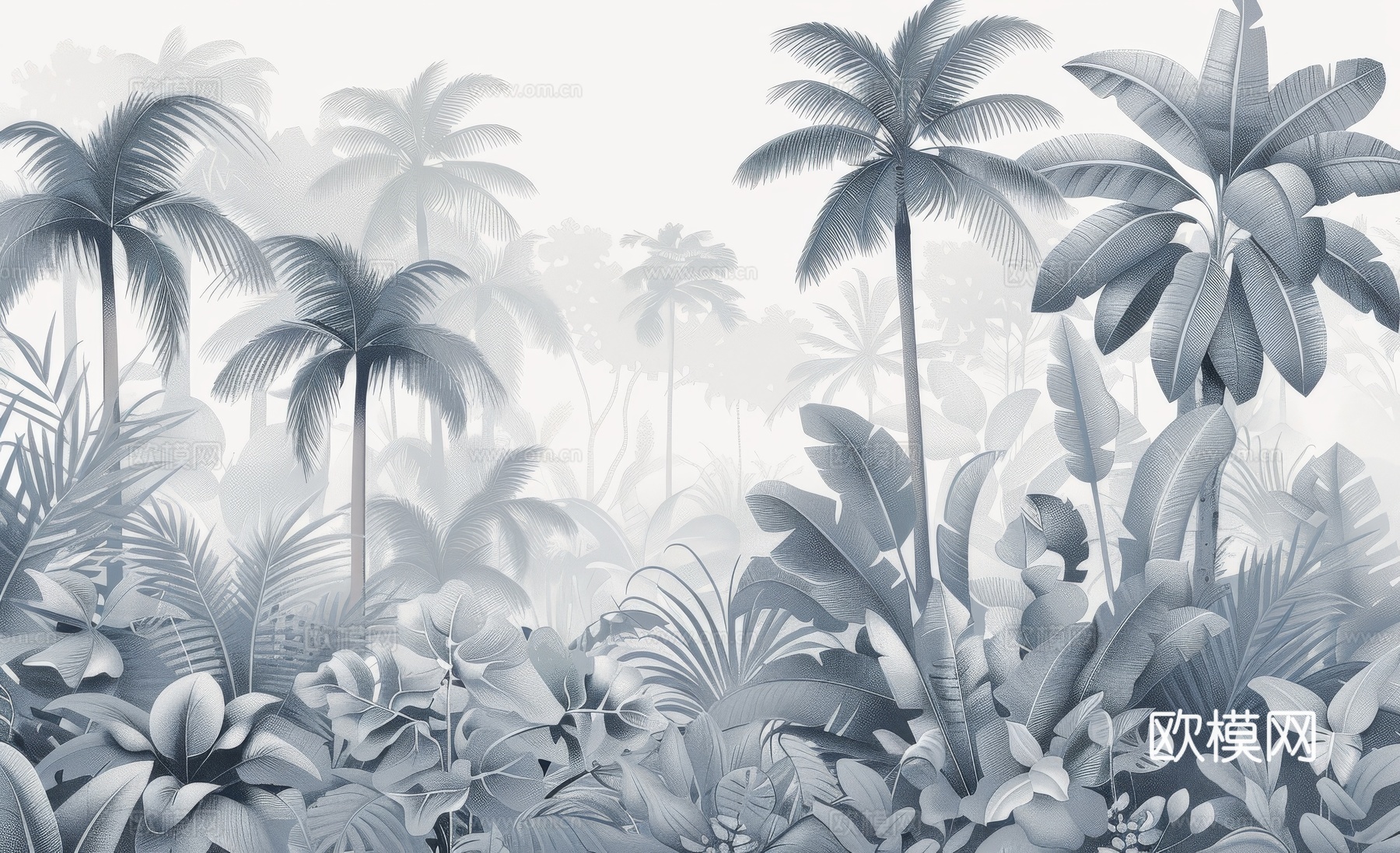 欧式田园热带雨林棕榈植物壁纸壁画下载（渲染图5）