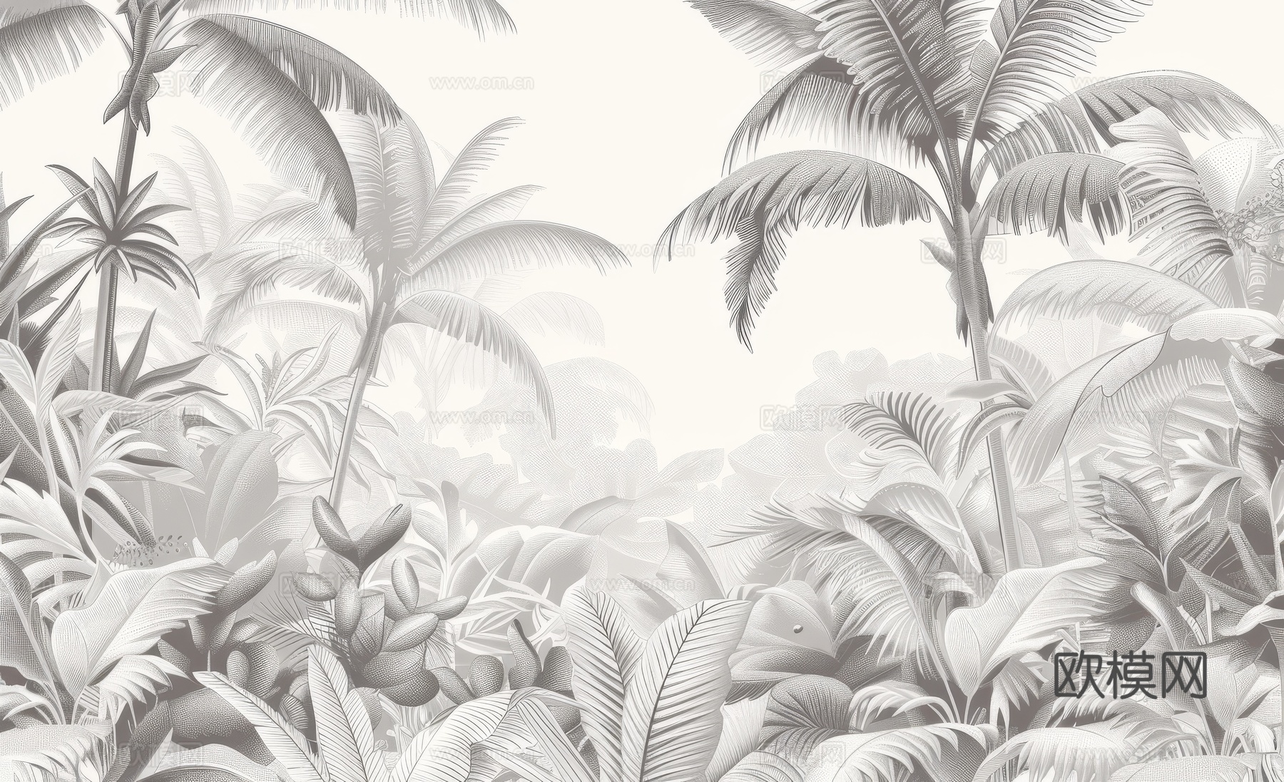 欧式田园热带雨林棕榈植物壁纸壁画下载（渲染图7）