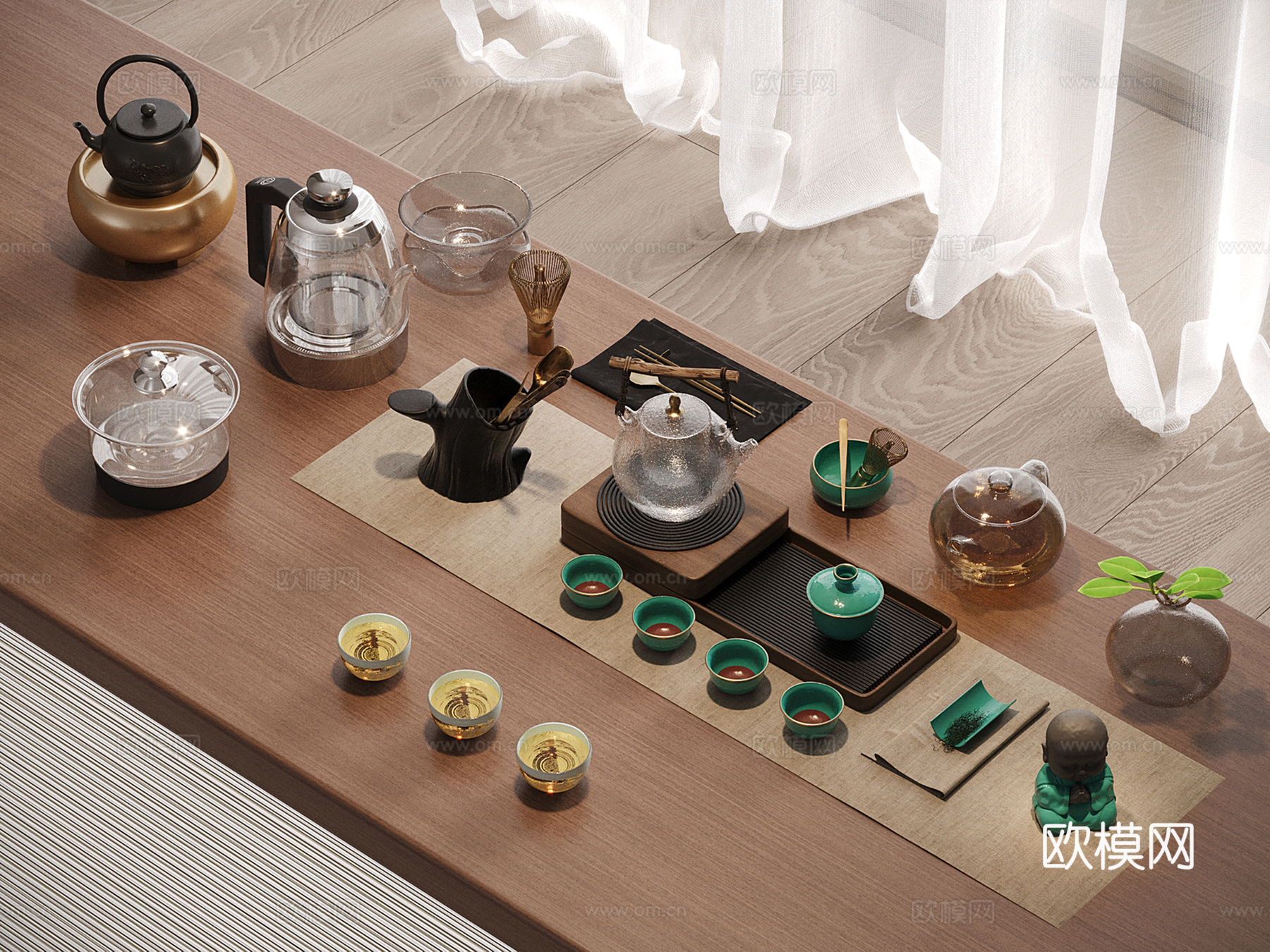 中式茶杯 茶壶 托盘 茶具3d模型