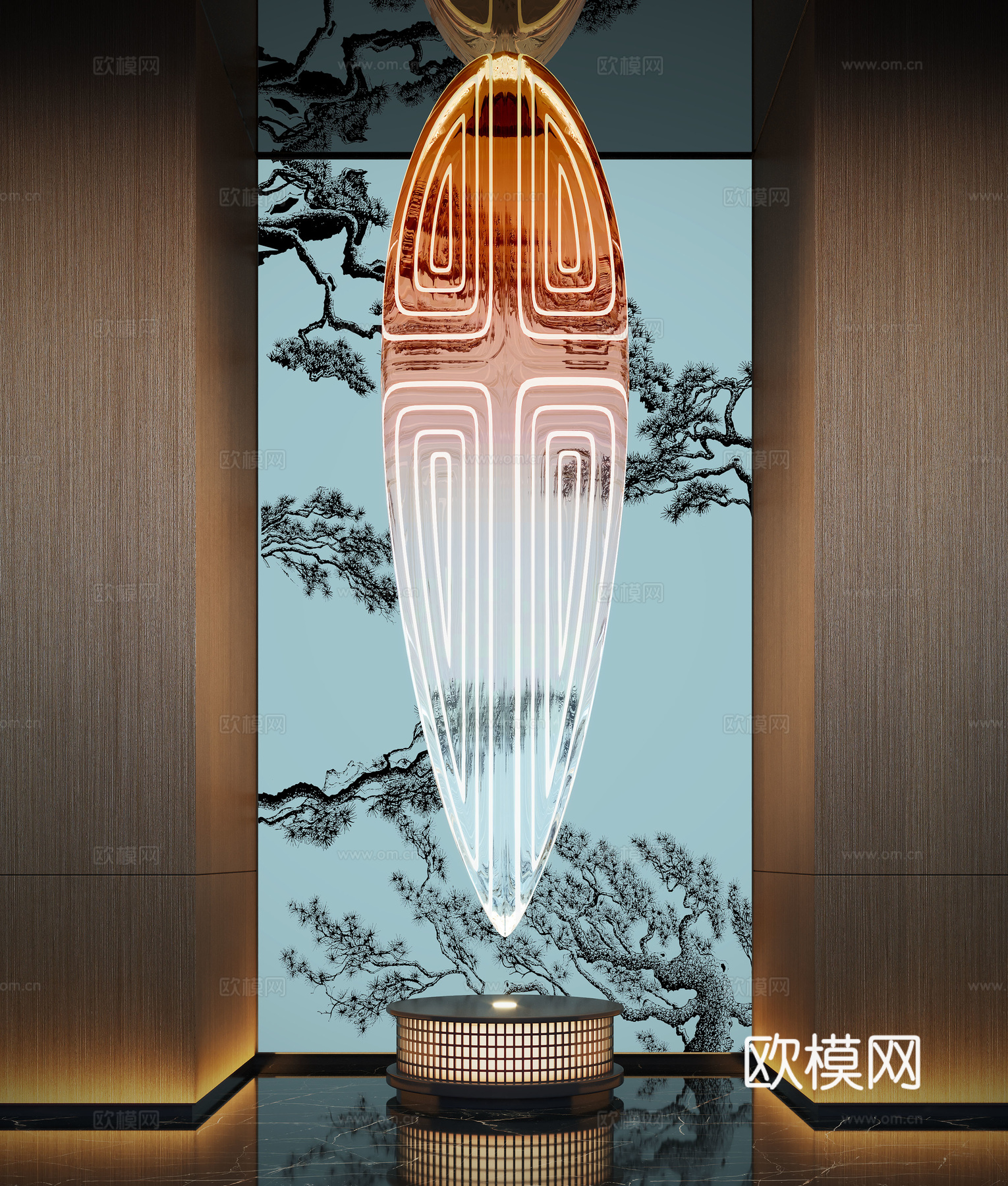 新中式艺术装置 玻璃装置 艺术灯装置 装置雕塑 装饰吊件3d模型