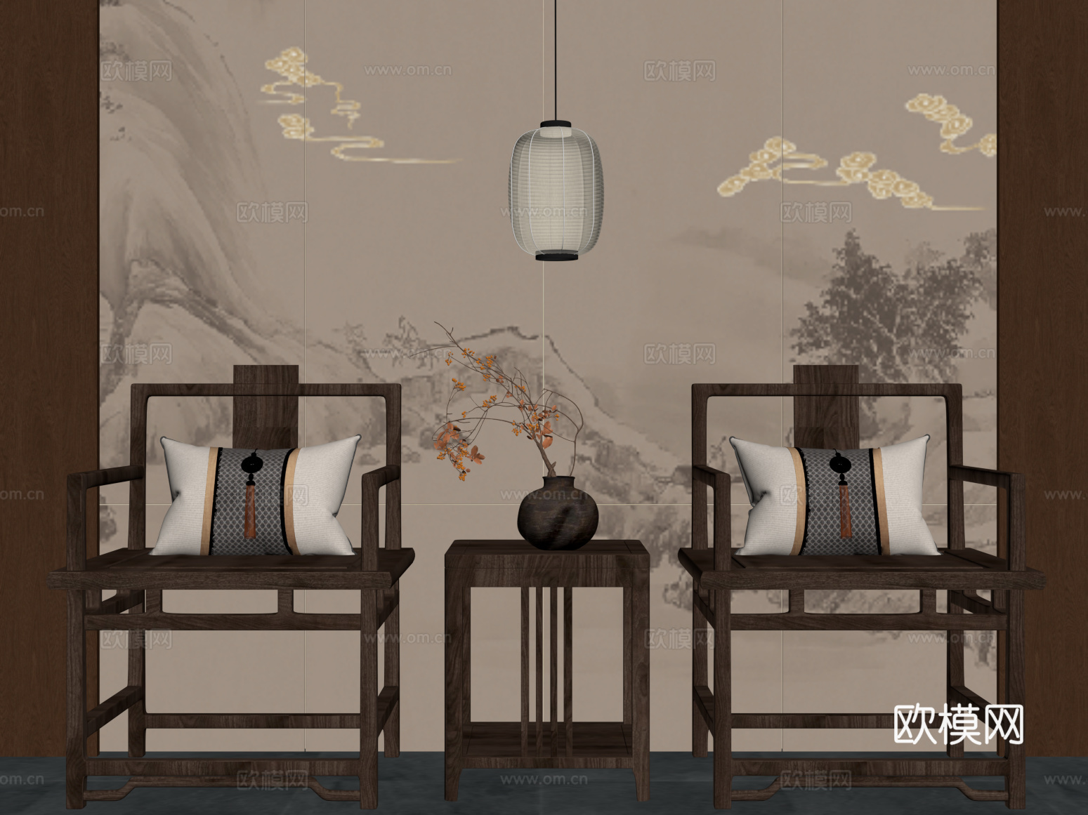 新中式椅子 休闲椅 单椅 餐椅su模型