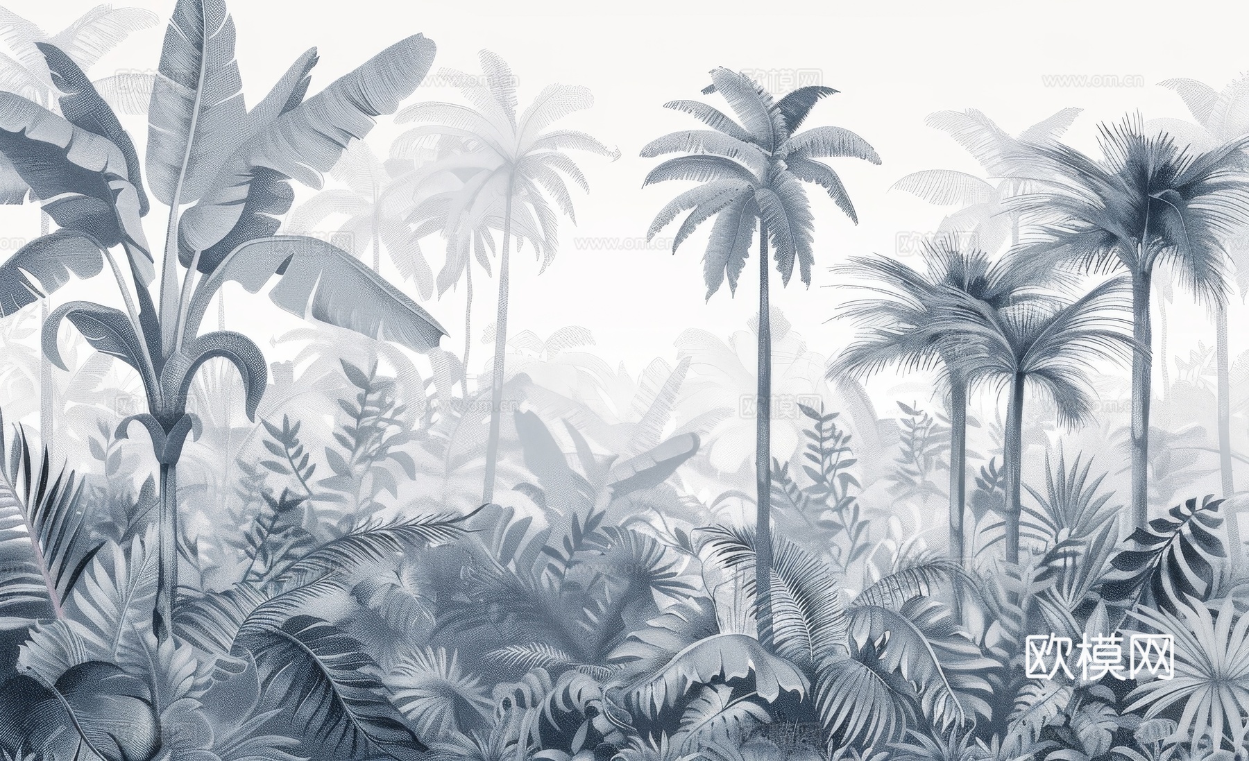 欧式田园热带雨林棕榈植物壁纸壁画下载（渲染图6）