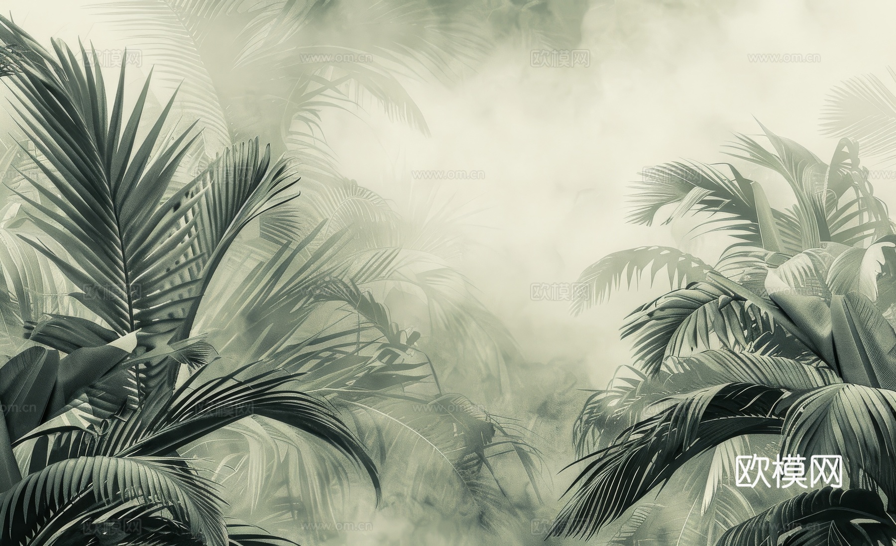 欧式田园热带雨林棕榈植物壁纸壁画下载（渲染图1）