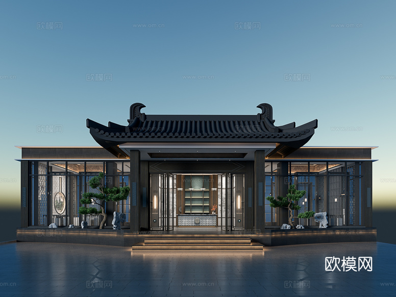 新中式品牌展厅3d模型下载(渲染图2)