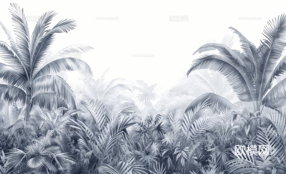 欧式田园热带雨林棕榈植物壁纸壁画下载(渲染图5)