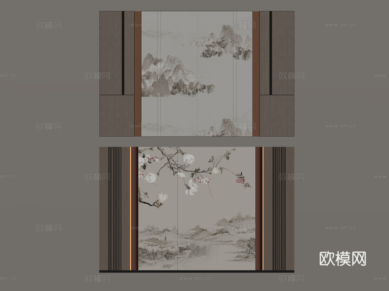 背景墙 新中式背景墙 电视背景墙 沙发背景墙su模型下载(渲染图2)