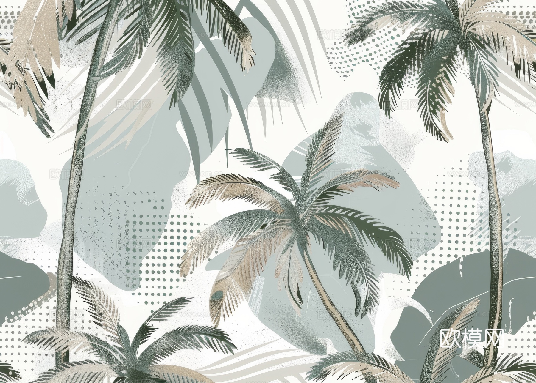 欧式田园热带雨林棕榈植物壁纸壁画下载（渲染图6）