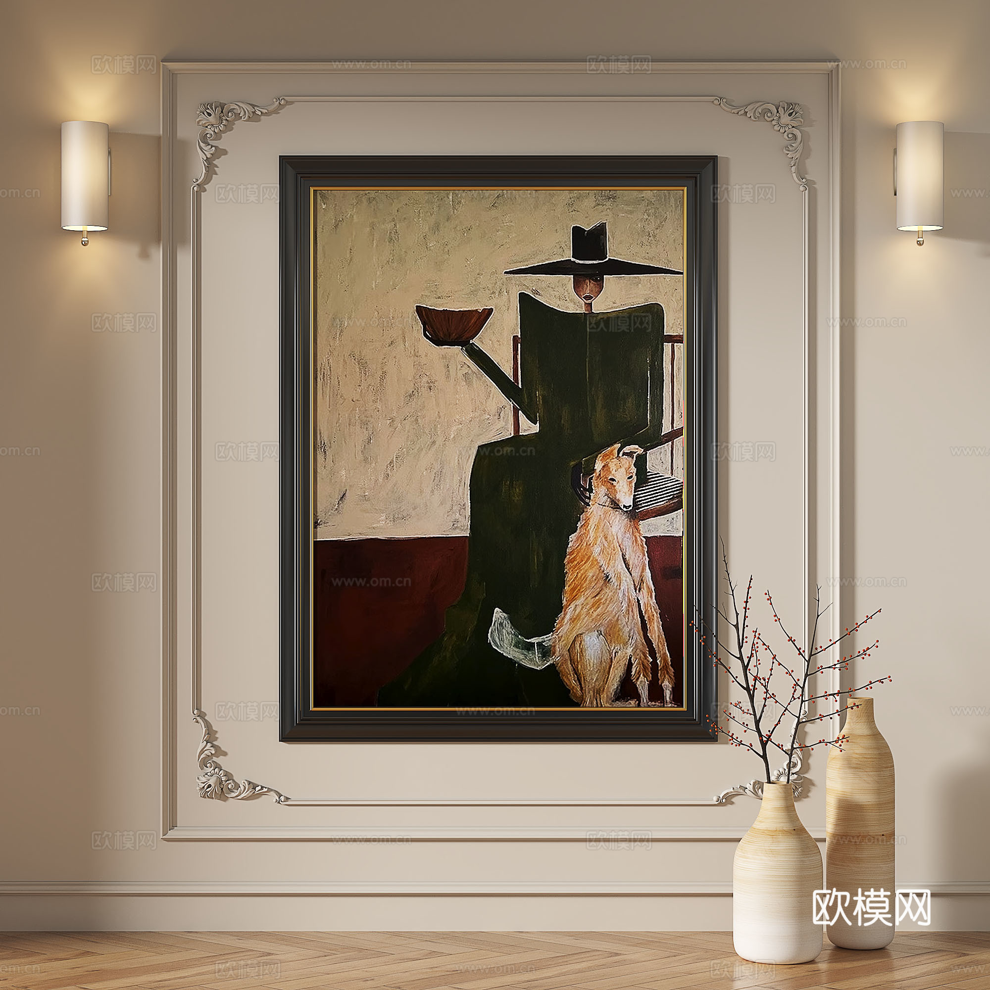 法式，现代，简约，抽象，复古，中古，轻奢，装饰画3d模型