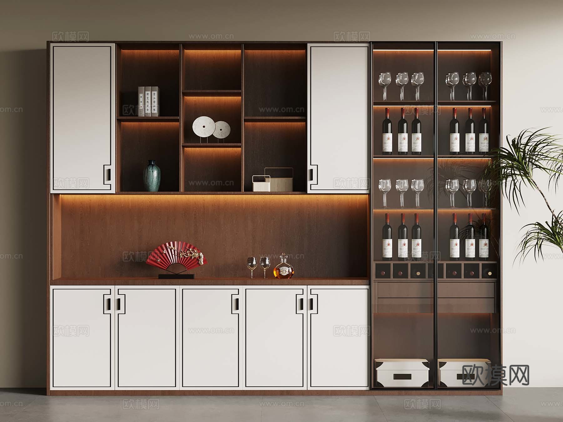 新中式酒柜 餐边柜su模型