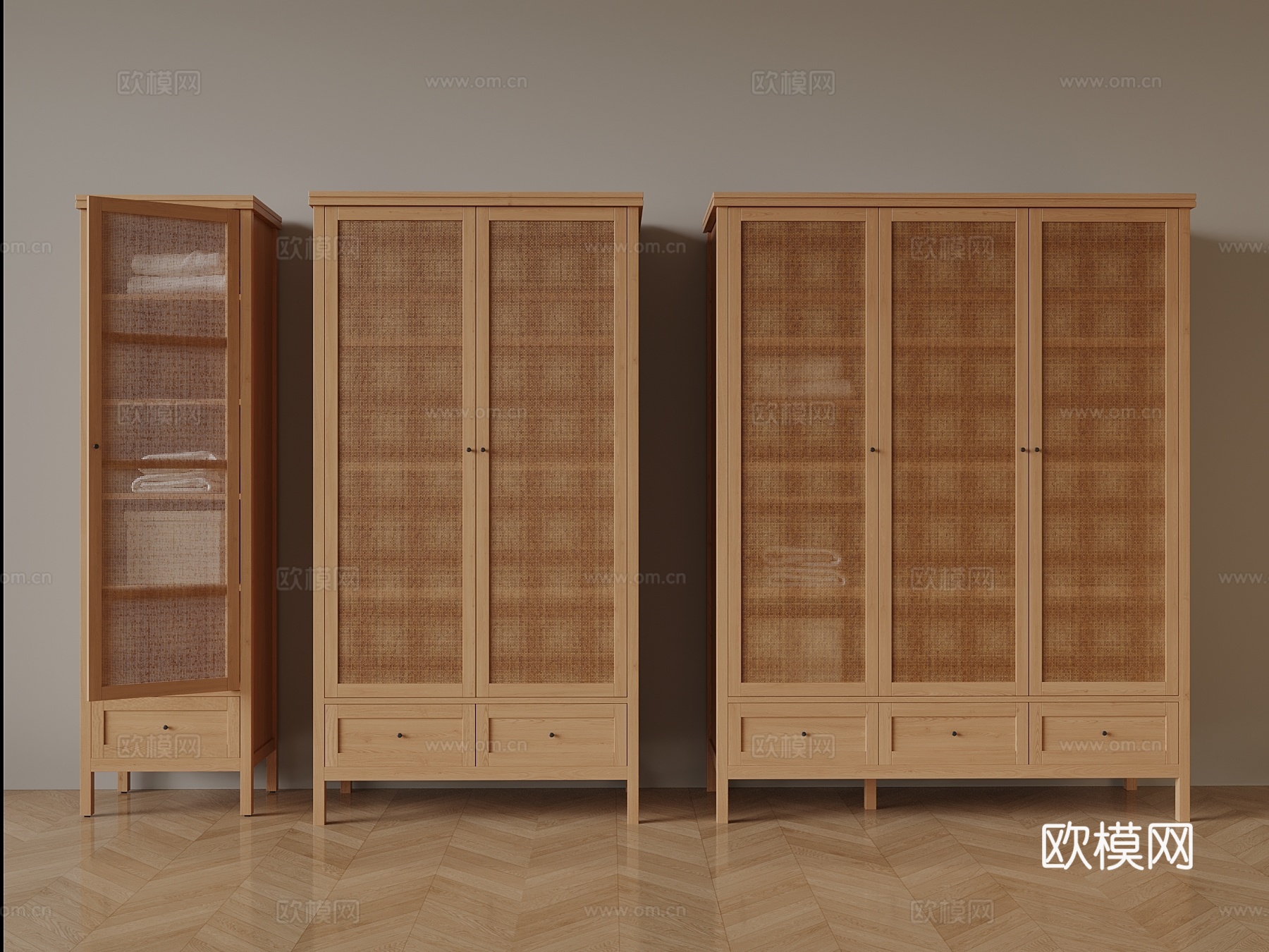 中古风书柜 藤编储物柜su模型