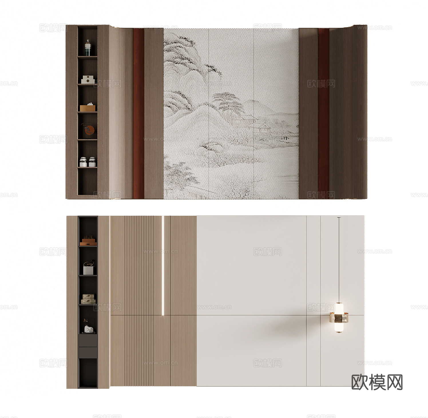 背景墙 新中式背景墙 床头背景墙su模型