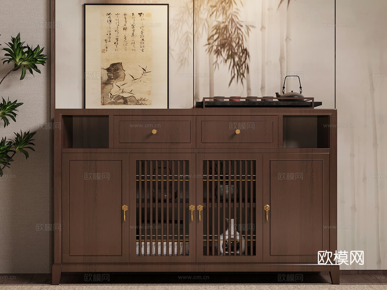 茶柜 新中式茶柜su模型下载(渲染图1)