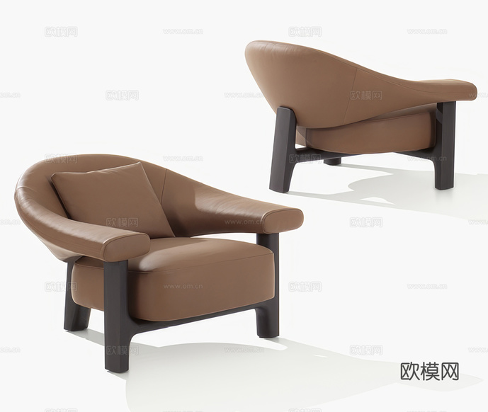 poliform OWEN 皮革休闲椅 扶手椅 沙发椅su模型下载(渲染图1)